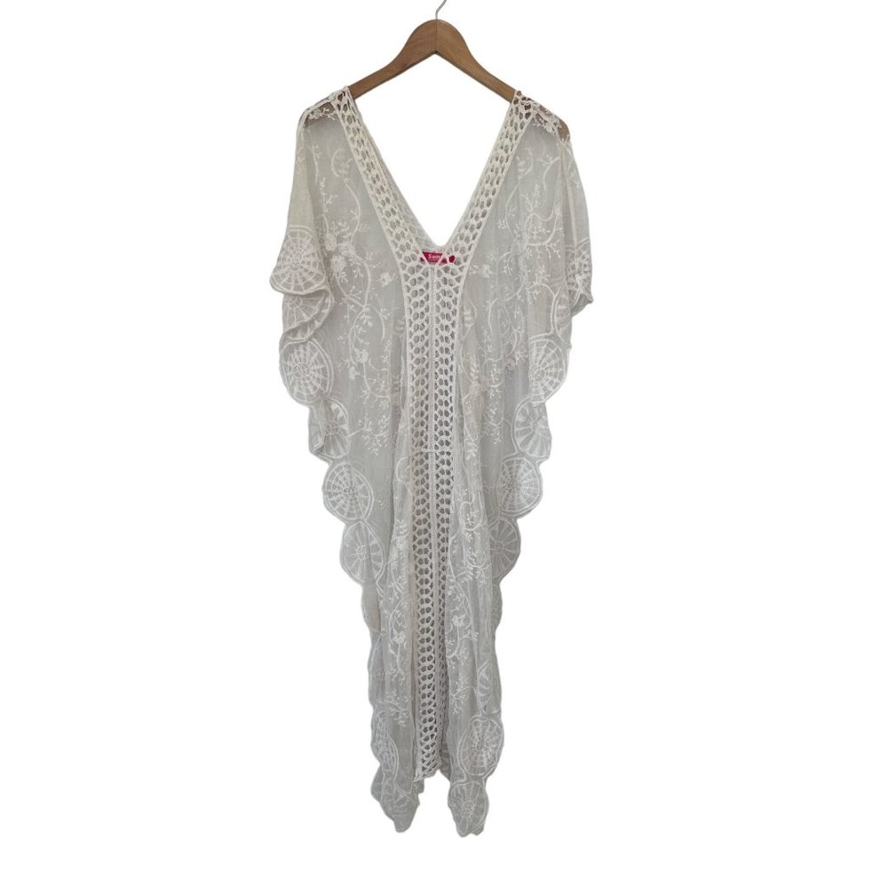Somya Collection Lace Swimsuit Beach Cover Up Womens White Sheer Boho OS